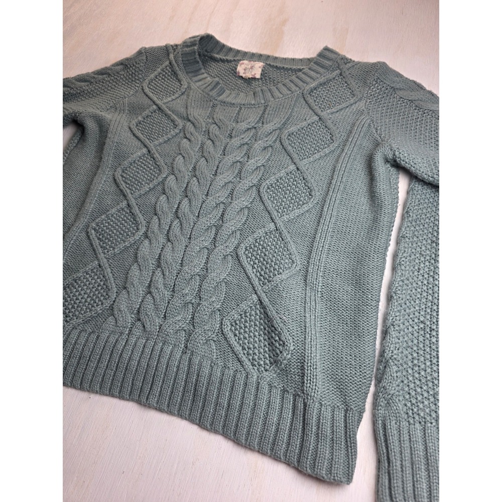 Hippie Rose Cable Knit Sweater Sage Green Boho Cottagecore Large PF718935